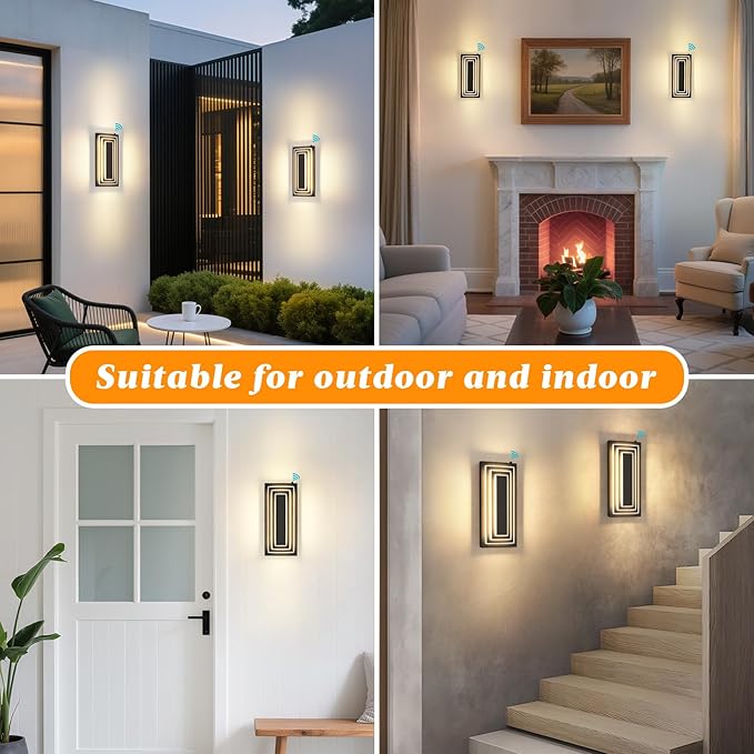 Dawn To Dusk Outdoor Light Fixture Modern Exterior Wall Light, 3-Tier Black Outdoor Wall Sconce, 15.7 IN Outdoor Lights For House,Front Door, Patio, Warm White 24 W Outside Porch Lights 2 Pack