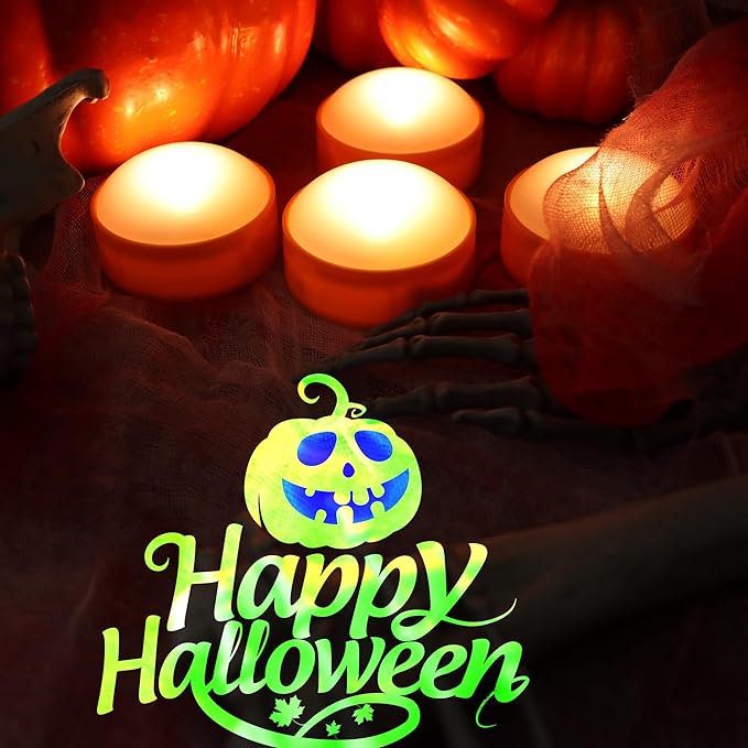LED Pumpkin Lights with Remote and Timer, Battery Operated Bright Flickering Flameless Candles for Pumpkin Decor, Jack-O-Lantern Halloween Party Decorations,Orange Color, 4 Pack
