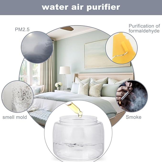 Water Air Purifiers for Home, Variable Speed Air Washer Aroma Diffuser, Quiet Rainbow Air Purifier with Water, Air Washer, Essential Oils Fresher With Night Light for Home, Bedroom, Grey
