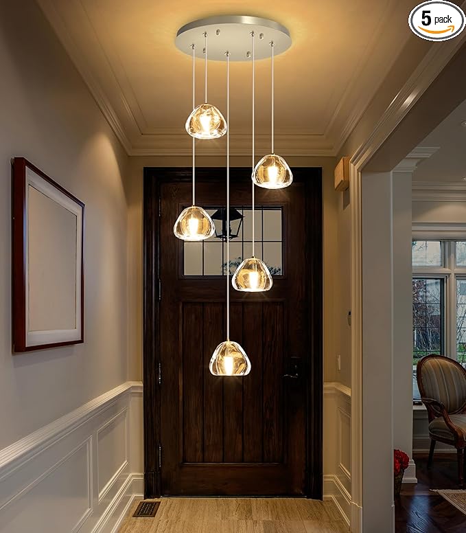 Modern LED Chandeliers Dining Room Kitchen Pendant Lights Lighting for Island Dimmable Fixtures Floating Bubble Crystal 2700K 6000K Remote Dimming 5-Lights
