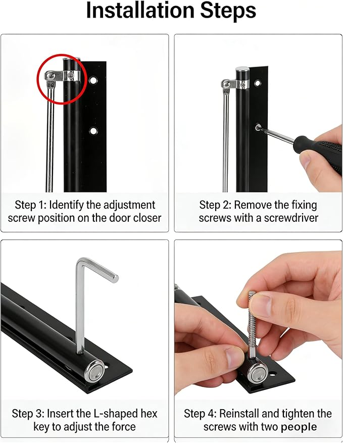 Automatic Door Closers for Home,Safety Spring Door Closer,Thick Stainless Steel Material,Adjustable Catch Speed,with Screw,Wrench,Easy to Install