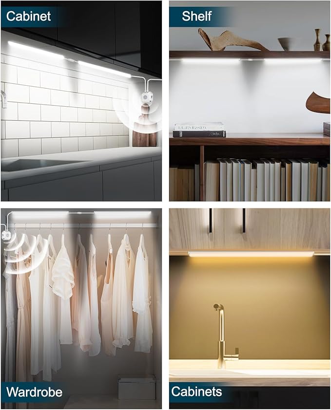 Daymeet Motion Sensor Dimmable 12 Inch Ultra Thin Under Cabinet Lighting, Under Cabinet Lights Plug in, Super Bright LED Lights Bar Under Counter Lights Indoor for Kitchen, Shelf, Closet (3 Pack)