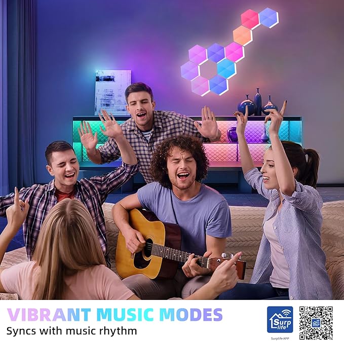 Smart Hexagon Lights DIY Hexagon Led Light App & Remote Controlled & Music Sync Features USB & Type C Modern RGB Wall Panels for Living & Gaming Decor (10Pack)