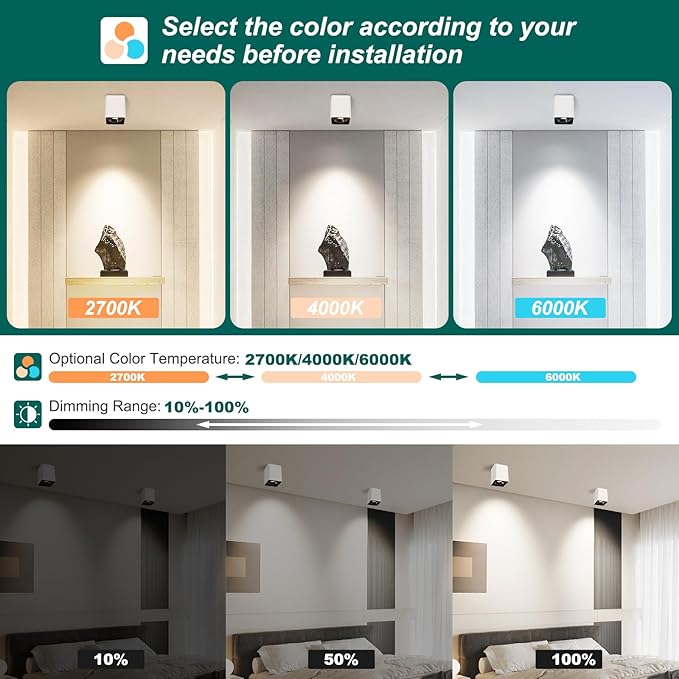 OKELI White Modern LED Dimmable Ceiling Light Fixtures for Hallway Kitchen Entryway, 20W 1300LM 2700K-6000K Flush Mount Close to Lighting, Cuboidal Ceiling-Lamps 3pack