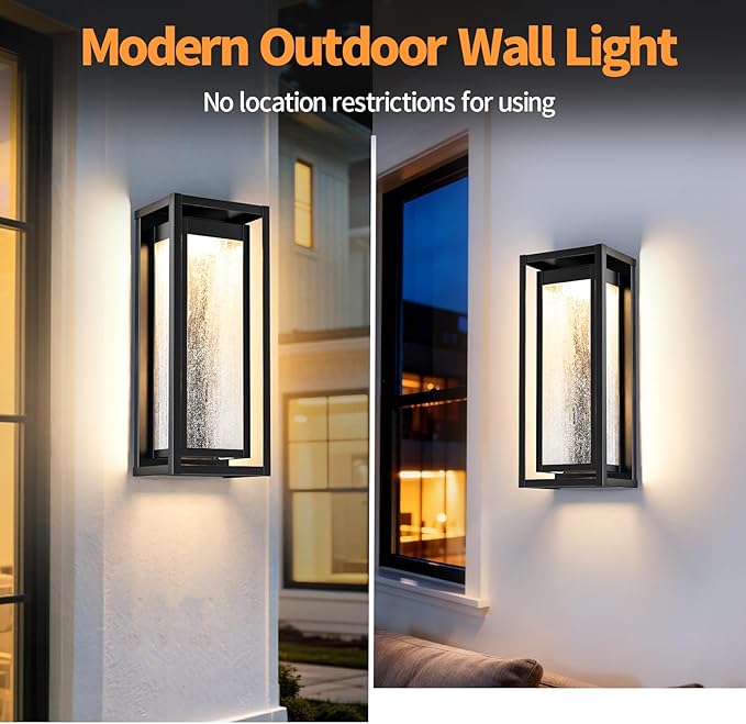 16'' LED Dusk to Dawn Outdoor Light Fixture, 3000K Porch Lights Outdoor Wall Lights with Bubble Glass, Industrial Exterior Lighting Farmhouse Wall Lantern Outside Sconce Lights for House Garage