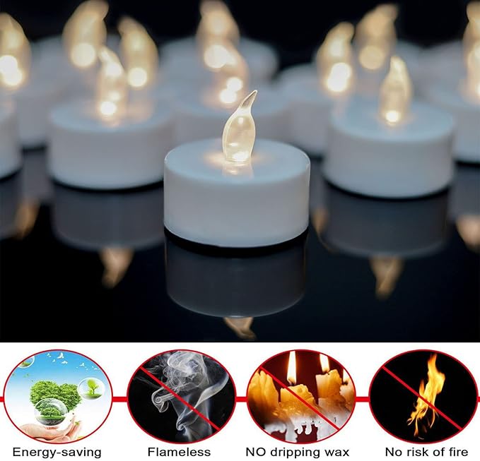 Tea Lights - 50 Pack Flameless LED Candles - 200 Hour Battery Operated - Realistic Flickering - Warm White Light - Perfect for Halloween & Seasonal Celebrations