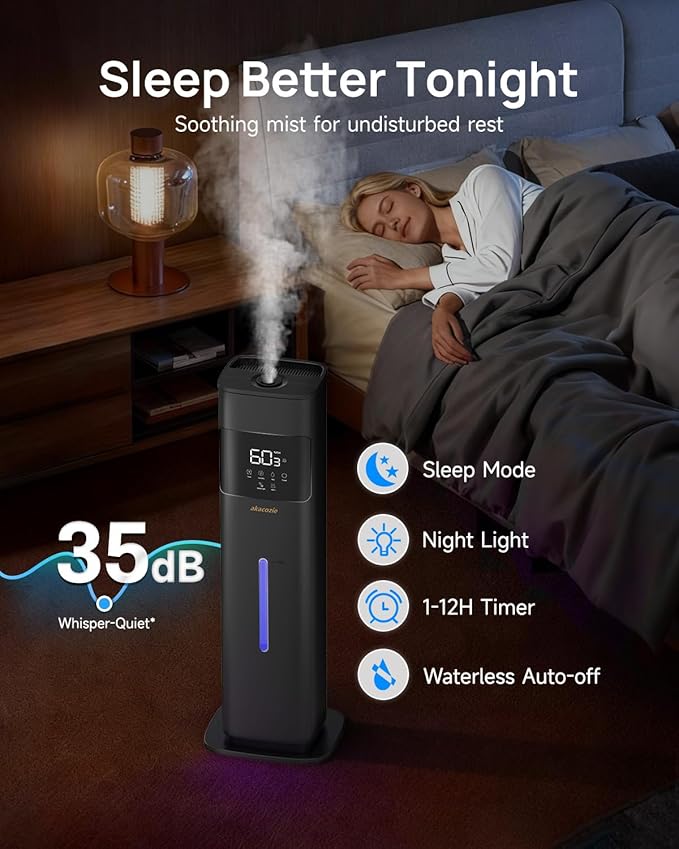 Warm & Cool Mist Humidifiers for Bedroom 500 sq ft, 2.1Gal/8L Top-Fill Humidifier Large Room with Essential Oil Diffuser, Large Room Humidifiers for Home Baby Nursery Office Plants, Black