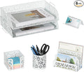 EasyPAG Desk Organizers and Accessories 5 Pieces Office Supplies Set - 2 Tier Paper Tray, Pencil Organizer for Desk, Mail Sorter Countertop, Business Card Holder and Sticky Note Holder, White