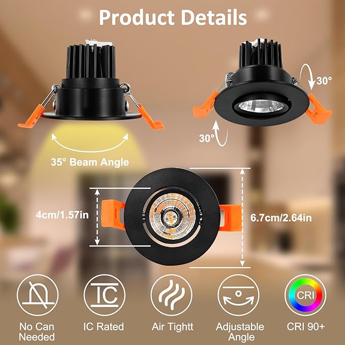 Smart WiFi 2 Inch Black LED Downlight, 5W 120V RGBCW Color Changing Recessed Lighting, Dimmable COB 2700K-5000K, Compatible with Alexa/Google, LED Can Light with Driver, 12 Pack