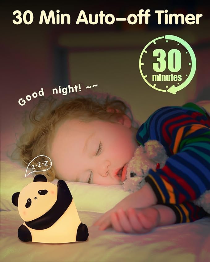 Panda Night Light, Rechargeable 3 Level Dimmable LED Squishy Nursery Nightlight, Food Grade Silicone Animal Night Lamps Cute Bedside Touch Lamp for Breastfeeding Holiday Gift for Boys & Girls