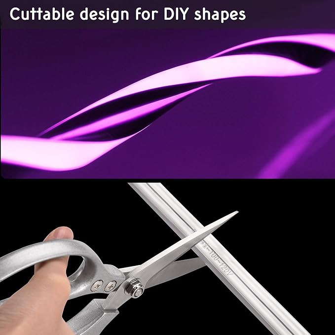 DELight AC 110-120V Waterproof IP65 RGB 50ft Neon Rope Lights with Remote Control & APP Music Sync Dimmable Cuttable Flexible LED Strip Lights Outdoor DIY Project DEL-D50R