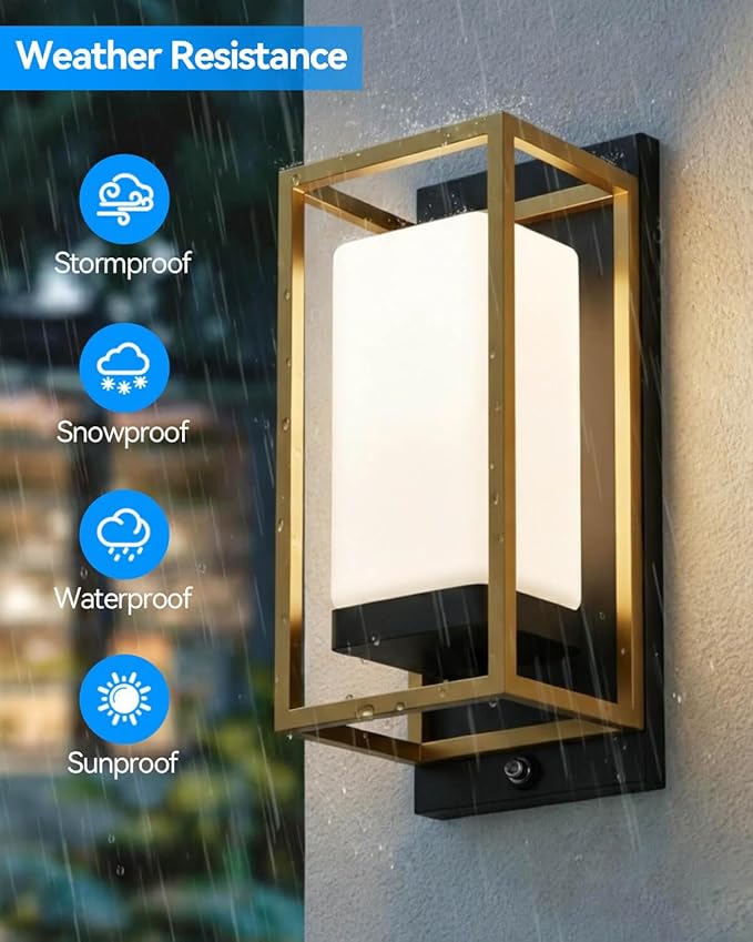 RAYVO Modern Outdoor Wall Light with Dusk to Dawn Sensor, Waterproof Exterior Light Fixture with E26 Base, 3000K LED Bulb Included, Outdoor Sconce Lights for Porch Garage Entryway