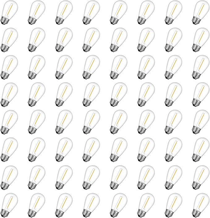 64 Pack Shatterproof S14 LED Replacement Bulbs for Outdoor String Lights, 1W Equivalent to 11W Incandescent Bulb, Warm White 2200K, Dimmable, E26 Base