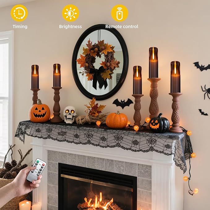 8 Packs Flameless Candles, Battery Operated with Remote, Arcylic Ribbed LED Flickering Candles, Realistic Dancing Flame Pillar Candles for Home, Wedding, Christmas Party D2.2 (Grey)