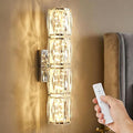 Modern Crystal Wall Sconces in Chrome Finish, LED Crystal Wall Light Fixtures with Remote, Luxury Vanity Wall Lamp Indoor for Bedroom Living Room Hallway Stairway Bedside, 3000K-6000K Dimmable