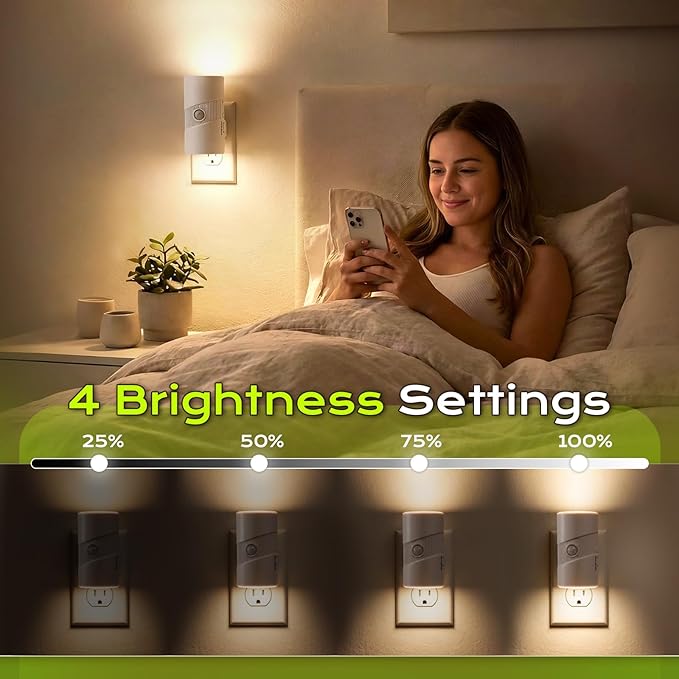 Plug in Night Light Motion Sensor, Dimmable LED Nightlight 2 Pack with 3 Color Modes, 4-Level Brightness, Dusk to Dawn Sensor, Ultra Slim Wall Lighting for Hallway Bathroom Bedroom Stairs Nursery