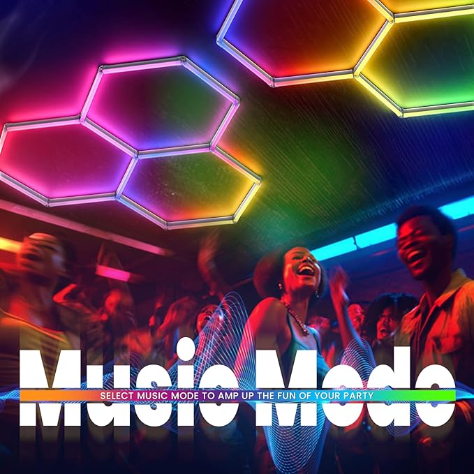 RGB Hexagon LED Light 3-Grid | Hexagon Garage Lights | 356 Color Modes | Music Sync | Smart App & Remote Control | Gaming Room Garage Bedroom Lighting