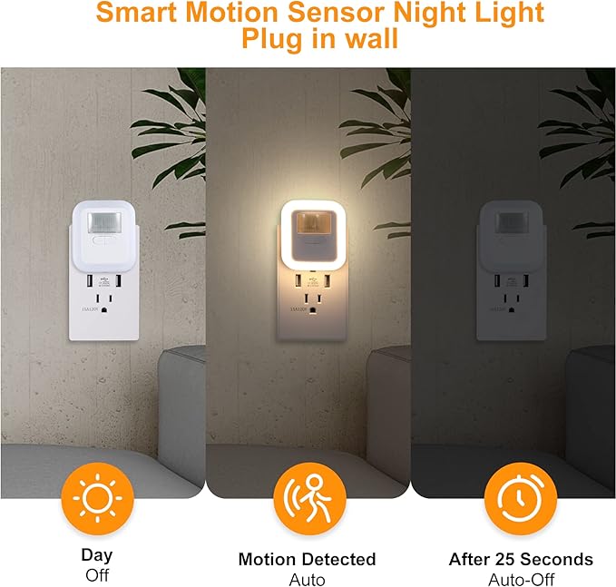 Yelko Night Light Plug In, 200LM Super Bright Nightlihts Plugin, Dimmable LED Night Light with 10 Brightness Levels Adjustable, Soft Warm White Motion Sensor Lights for Corridor, Stair, Gargae,hallway