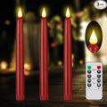 Flameless Taper Candle with Remote Control, 3pack Plastic LED Candles, Flickering Candles Battery Operated,9.2''Classic Tall Candle for Wedding, Party,Christmas,Home Decor （Red
