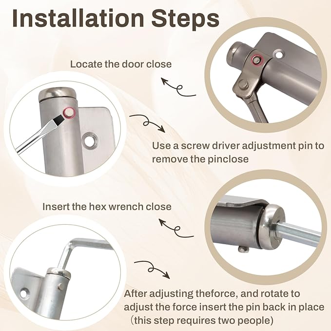 Litoexpe Automatic Door Closer, Safety Spring Door Closers Auto Soft Close, Adjustable Catch Speed with Arm, Silver