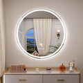 BEAUTYPEAK 40x40 LED Round Bathroom Mirror with Lights, Anti-Fog, Dimmable, Backlit + Front Lit, Lighted Bathroom Vanity Mirror for Wall, 3 Colors, Memory Function, Tempered Glass, Shatter-Proof
