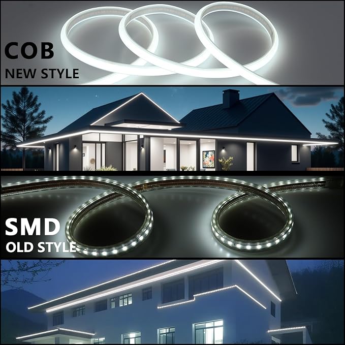 AC 110V COB LED Strip Lights 98.4ft, 6000K Cool White LED Rope Light Outdoor Waterproof, 10W/M CRI 90+ Flexible Cuttable, for Bedroom, Living Room, Garden, Commercial, House