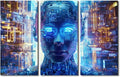Wall Art for Living Room Multi Panels AI Art for Business and Technology Picture Poster, Artificial Intelligence Artwork Wooden Framed Gallery-Wrapped Ready to Hang, 60" Wx40 H