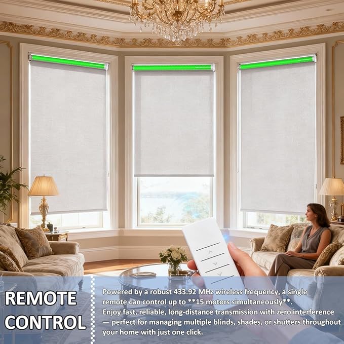 Matter Over WiFi Smart Roller Shade Motor for 1.5"/38mm Tube, WiFi Electric Blinds Kit Works with Apple HomeKit Alexa Google Home SmartThings, No Hub Needed, Quiet Wired Engine, Remote/Voice Control