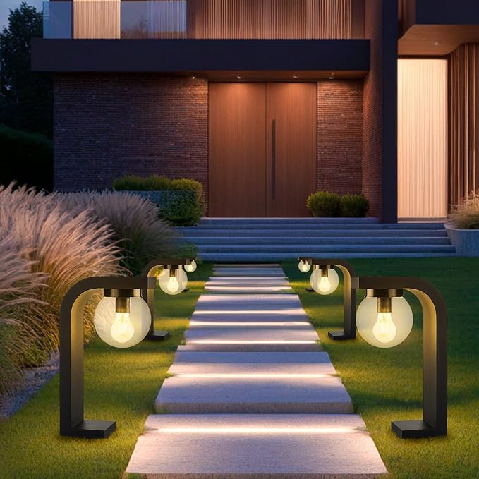 Solar Post Lights Outdoor, Waterproof Pole Light Dusk to Dawn, Remote Control 3 Lighting Modes LED Solar Lamp Exterior Pillar Lantern Acrylic Globe Shade for Porch Garage Garden Pathway