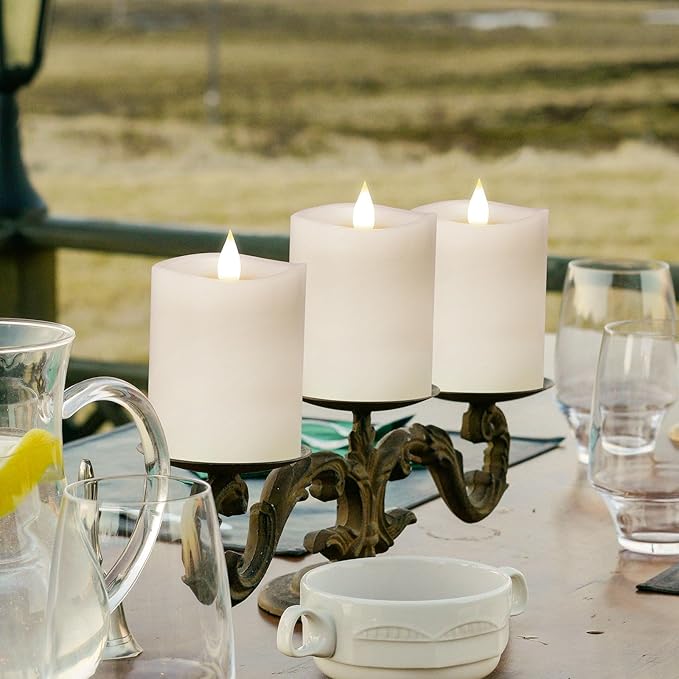 3x4 Flickering Flameless Candles Set of 3,Real Wax Pillar LED Battery Candles,with Timer,4 inch Flameless Candles with Remote,for Holiday Home Decor,White