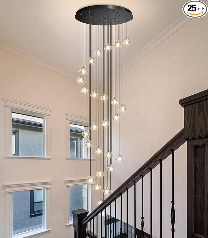 157 Inches Long Chandelier Bubble Crystal Balls Glam Chandeliers Dimmable Light High Ceiling Pendants Light Adjustable Large Size Lighting Fixtures Black