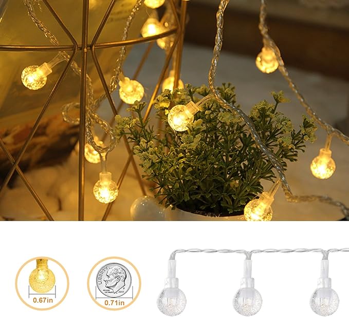 Bubble Globe String Lights USB Powered, 19.6 FT 40 LEDs 8 Modes Waterproof Hanging Crystal Ball Fairy Lights Remote for Indoor Bedroom Patio Party Decorations, Warm White
