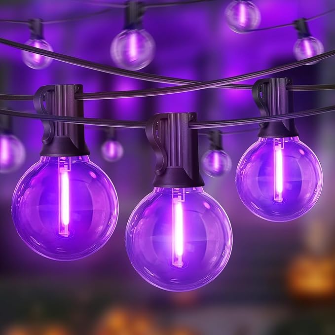 LAMPHOME G40 LED Outdoor Halloween String Lights, 2 Pack 26FT Patio Lights with 12+1 Edison Shatterproof Bulbs(1 Spare), Connectable Outside Lights for Backyard Porch Halloween Christmas Decor, Purple