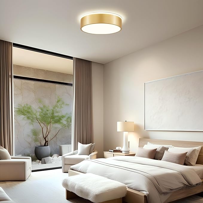 Gold Flush Mount Ceiling Lights, Modern Dimmable 5CCT Close to Lighting Fixture, 2700K-6000K LED Round Ceiling Lamp for Kitchen Hallway Bedroom Laundry Room Entryway Bathroom-11.8in