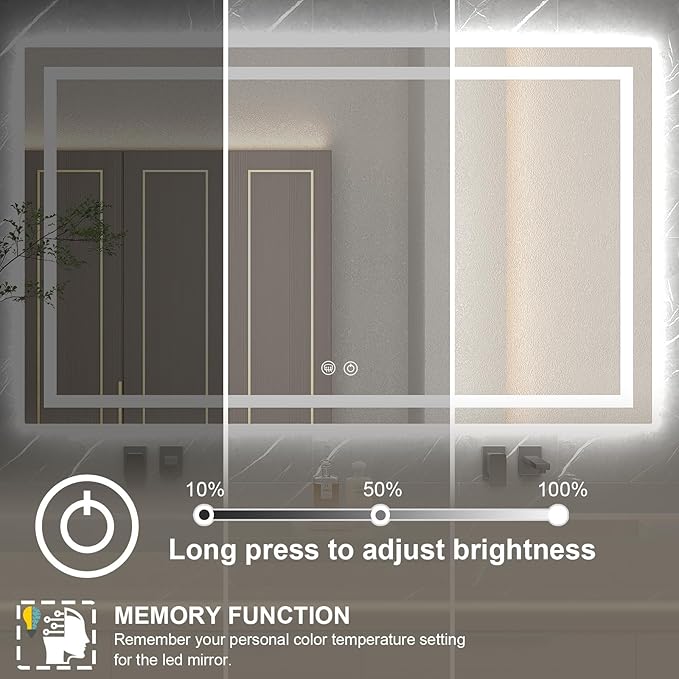 LED Mirror for Bathroom 40x32 Lighted Bathroom Vanity Mirrors with Lights, Brighter Frontlit and Backlit Anti-Fog Mirror, Tempered Glass, Dimmable 3 Colors Light Modes, Memory Function