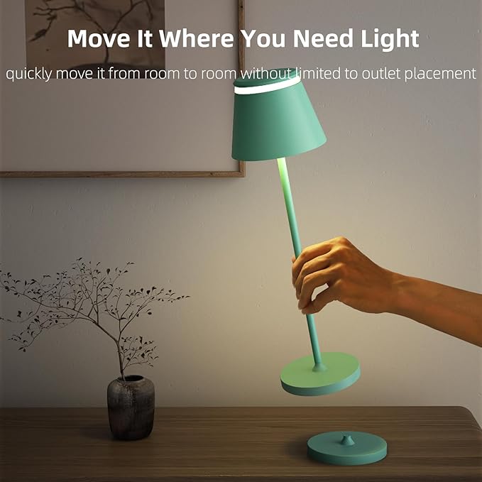 Cordless Table Lamp Set of 2 with Portable USB Rechargeable Dock, LED Wireless Touch Desk Lamps with Remote, 3 Color Stepless Dimmable, for Bedroom Night Lights Dining Outdoor Patio Restaurant