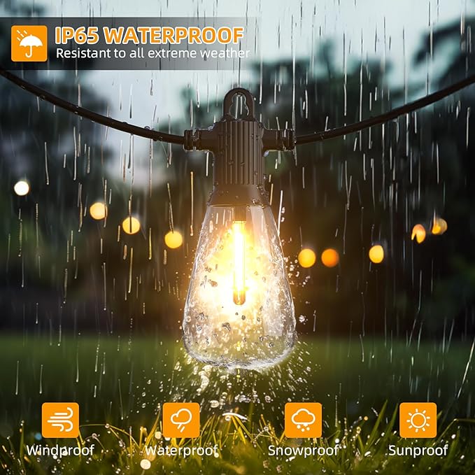 FOOMAN LED Outdoor String Lights, 200FT Outside Waterproof Patio Lights with 100+4 Shatterproof ST38 Edison Bulbs, 2700K Warm White Hanging Light, Dimmable Light for Backyard Porch Gazebo(100FT x 2)