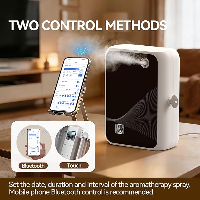Waterless Essential Oil Diffuser-500ml Large Capacity,Smart App Control,Timer Function,Low Noise for Large Room up to 2000 sq.ft,for Home,Office,Hotel,Black-White Combo