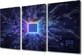3 Panel Technology Science Artwork Canvas Wall Art Motherboard Digital Chip Posters and Prints Boys Bedroom CPU Concept Bathroom Decor Wall Art Print on Canvas Framed Ready to Hang (36"Wx24"H)