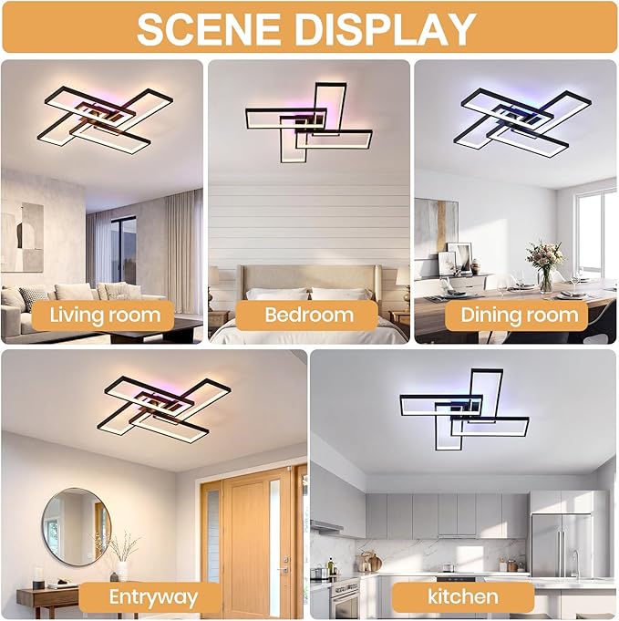 Modern Minimalist LED Flush Mount Ceiling Light Fixture - 50W Dimmable 3000-6000K Black with Remote & APP Control for Bedroom, Living Room, Kitchen, Balcony