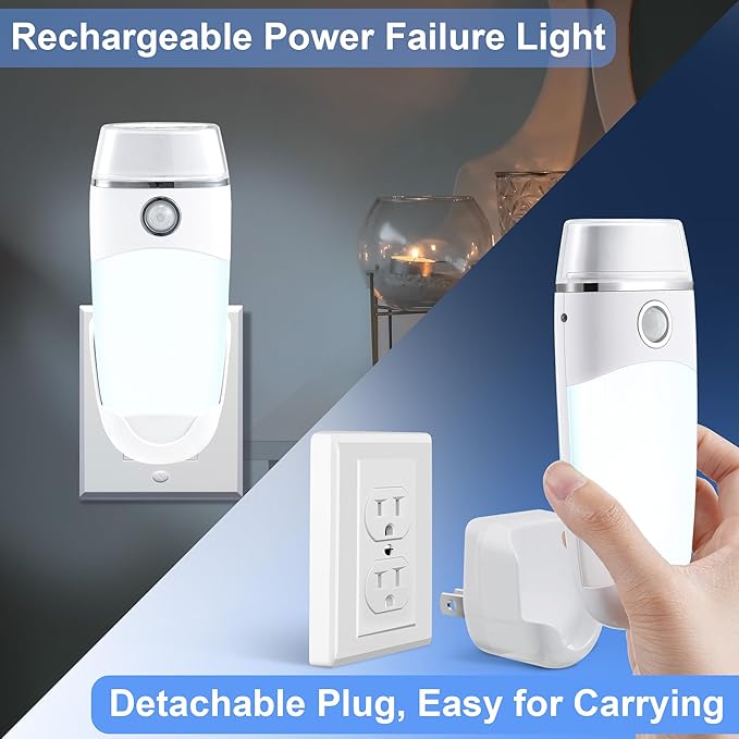 Enhon 4 Pack 4 in 1 LED Rechargeable Plug in Flashlights, LED Emergency Lights Plug in Power Outage Light with Motion Detection for Stairs, Hallway