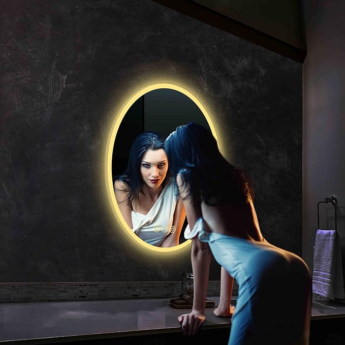 20x30 Inch Oval LED Lighted Makeup Mirror for Bathroom Vanity | LED Mirror for Bathroom with Fogless Waterproof Glass, 3 Color Dimmable | Wall Mounted LED Vanity Mirror | Smart Lighted Makeup Mirror