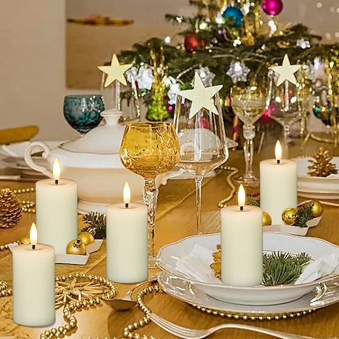 Eldnacele Flameless Pillar Flickering Candles with Remote and Timer, Battery Operated 3D Wick Real Wax LED Candle Set of 6 Ivory Candles Christmas Holiday Decor Wedding Home Indoor Decorations