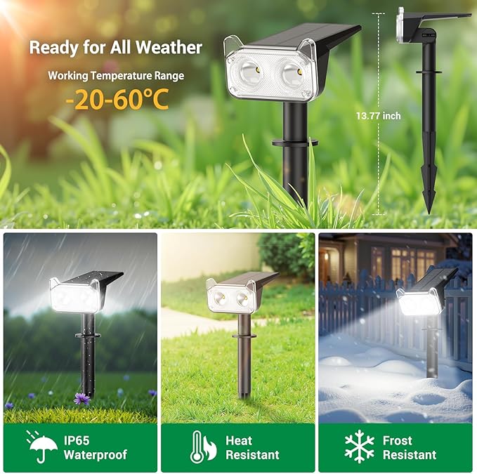 LETMY Solar Spot Lights Outdoor Waterproof with Bigger LED, 4 Pack Auto ON/OFF 135°Adjustable Solar Lights Outdoor, 2-in-1 Wall Lights & 2 Modes Landscape Spotlights for Tree Yard Pathway Garden Decor