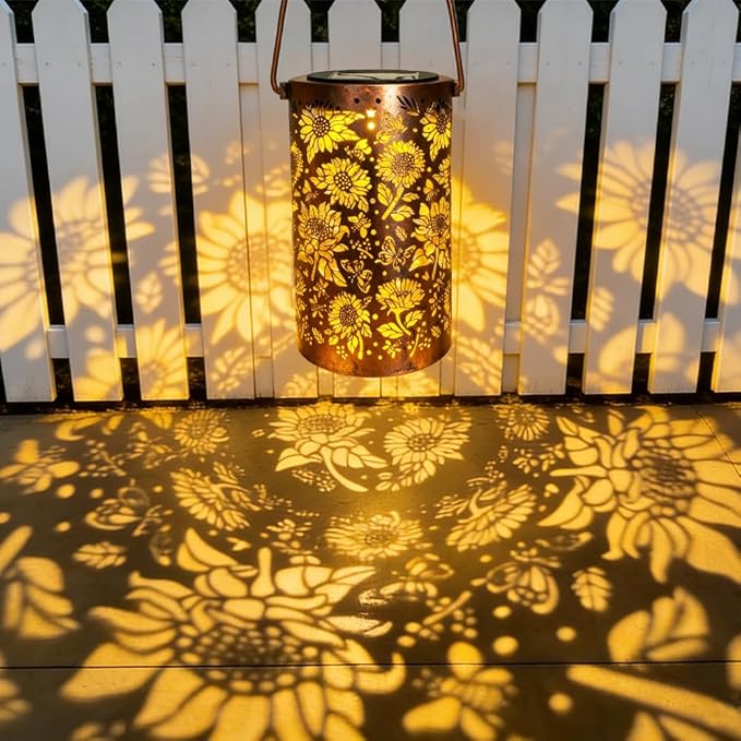 Gardening Birthday Gifts for Mom Women Grandma,Solar Lanterns Outdoor Waterproof,Garden Decor Outside Sunflower Bee and Butterfly, Hanging Yard Art Lights Solar Powered,Patio Decorations,Porch,1PC