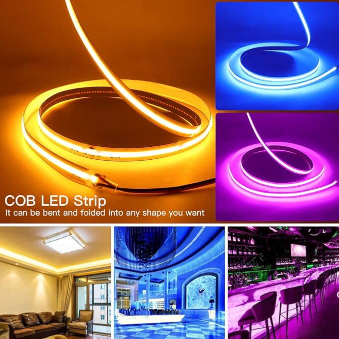 Cob Led Strip Lights, 5 Meters/16.4 FT Long 8MM/ 0.32 Inch Wide 5V LED COB Light High Density 320LEDs/m Flexible LED Lamp Tape Home Decoration, Warm White, USB Plug Without Dimmer
