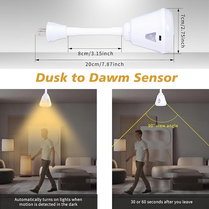 2 Pcs Plug in Motion Sensor Night Light Indoor LED Infrared Motion Detector Night Light for AC Outlet, Dusk to Dawn Sensor, 360° Rotating for Stairs Garage, 6W Warm White Light US Plug