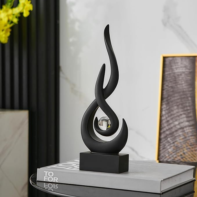 Black Flame Statue Decor for Living Room, 11.8″ H Modern Minimalist Sculptures Home Decorations for Dining Room, Abstract Art Sculpture for Shelf Coffee Table Centerpiece