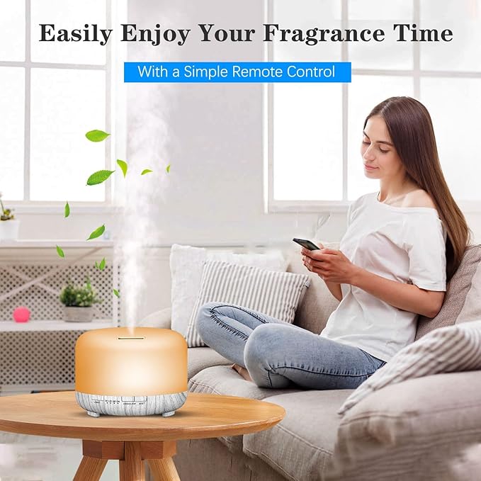Ultrasonic Essential Oil Diffuser: 500ml Aromatherapy Humidifier Remote Control Large Room - Fragrance Water Vaporizer Aroma Scent Air Mister with Light & Timer Bedroom Office, Black