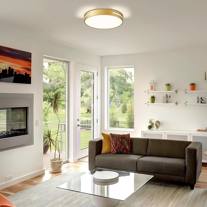 Modern Gold Flush Mount Ceiling Light Mid-Century LED Ceiling Light Bedroom Light Fixture Minimalist Ceiling Lamp for Living Room Kitchen Hallway Bedroom 15.75 Inch
